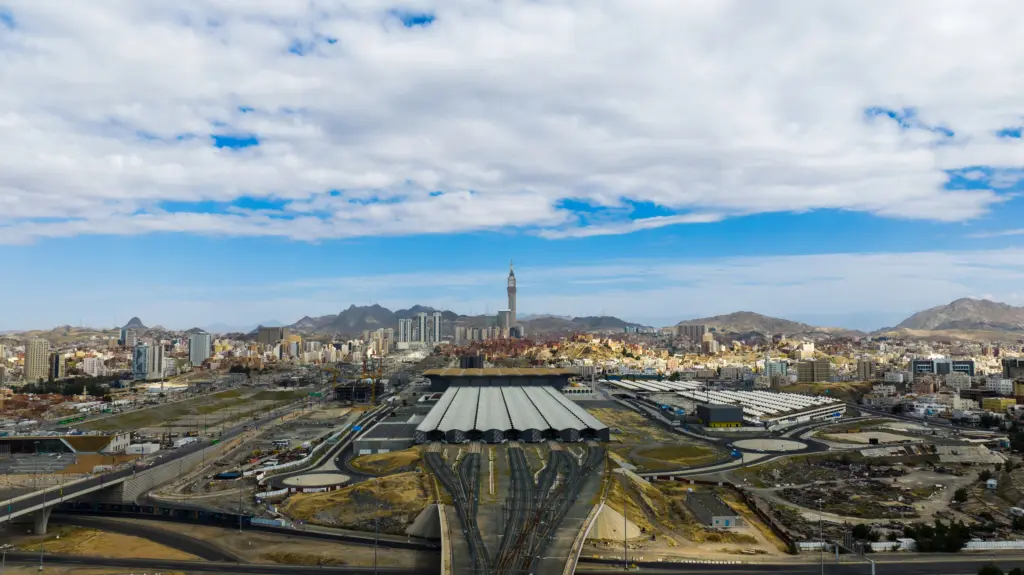 Scenic view of the Makkah skyline with the Haramain Train Statio